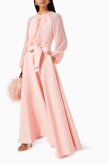 Feather Dress in Crepe & Satin
