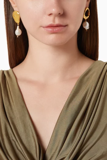 Infernal Storm Pearl Drop Earrings in 24kt Gold-plated Bronze