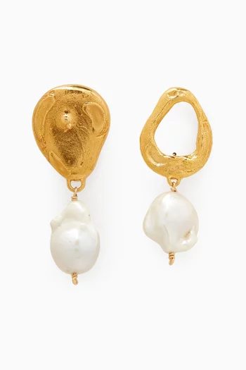 Infernal Storm Pearl Drop Earrings in 24kt Gold-plated Bronze