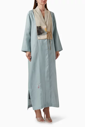 Printed-patch Abaya in Linen
