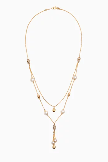 Kiku Freshwater Pearl Layered Charm Necklace in 18kt Gold
