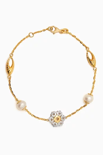 Kiku Freshwater Pearl Charm Bracelet in 18kt Gold