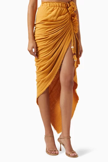 Genesis Ruched Midi Skirt in Cotton-gauze