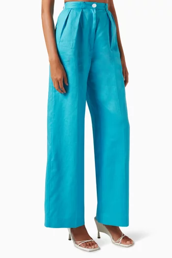 Pleated High-rise Pants in Linen