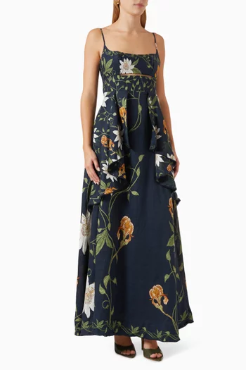 Ethel Floral-print Dress in Linen