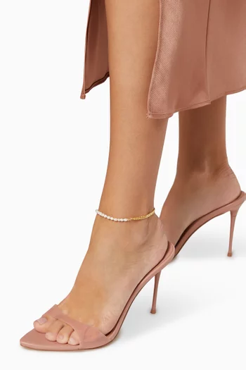 خلخال تيرا مزين بلؤلؤ فضة مطلية بالذهب عيار 18