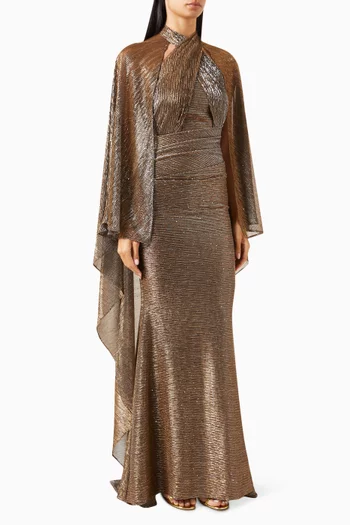 Pleated Sequin-embellished Mermaid Gown in Metallic-voile
