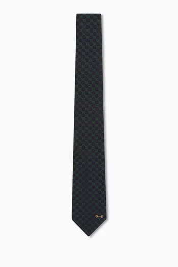 ربطة عنق بنقشة حرفي GG وحلية لجام حصان حرير جاكار