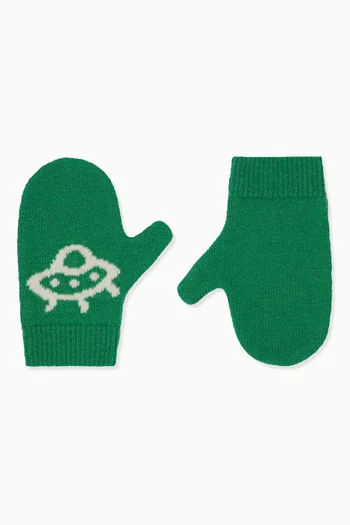 Interlocking G & UFO Mittens in Wool Knit