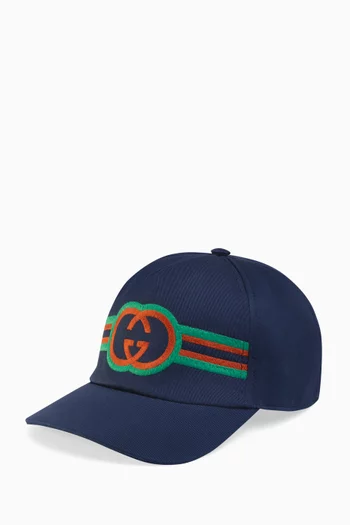 Baseball Hat with Web Interlocking G in Cotton Canvas
