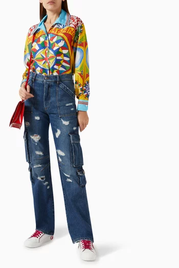 Ripped Cargo Jeans in Denim