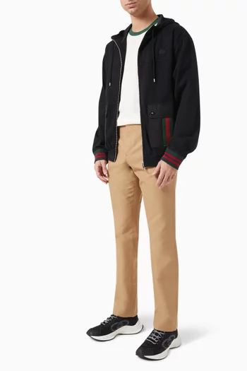 Striped Zip-up Hoodie in Felted Cotton-jersey