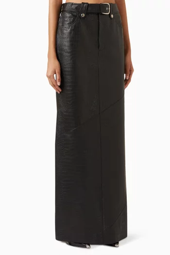 Maxi Skirt in Croc-embossed Leather