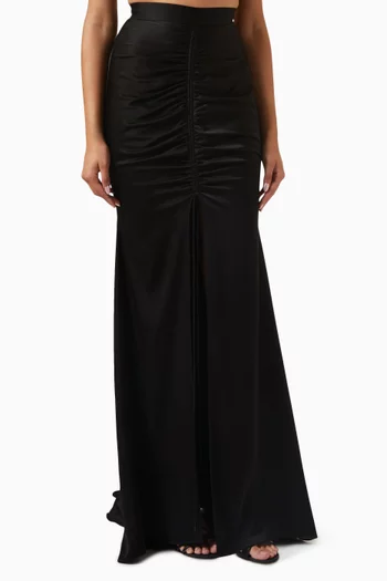 Sutton Ruched Maxi Skirt in Satin-crepe