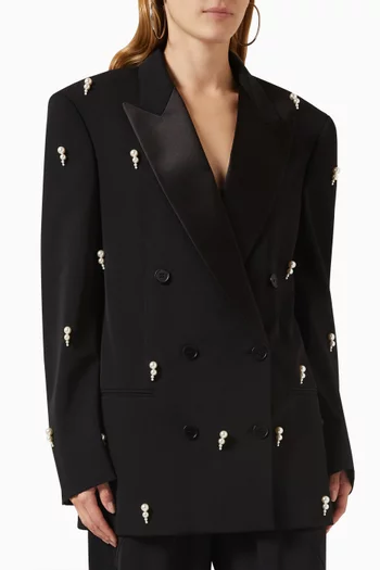 Pearl Embroidered Oversized Blazer in Wool-blend