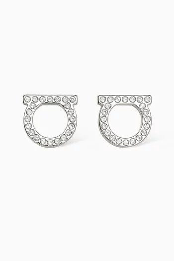 Gancini Crystal Stud Earrings in Silver-toned Brass