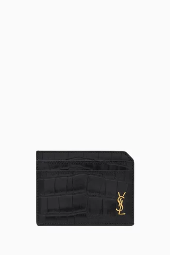 Tiny Cassandre Card Case in Matte Croc-embossed Leather