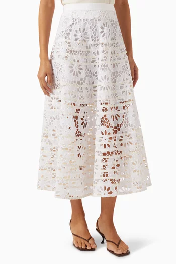 Broderie Anglaise Midi Skirt in Cotton