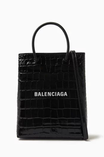 Large Shopping Bag in Croc-embossed Leather