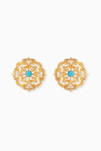 Rediscovered 1980s Ornate Faux Turquoise Clip-on Earrings
