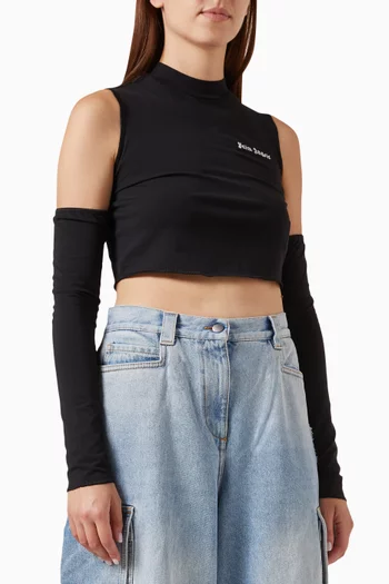 Logo Cut-out Mockneck Top in Stretch Cotton