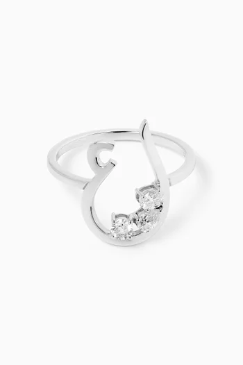 Arabic Initial Trio Sparkle Diamond Ringin 18kt White Gold