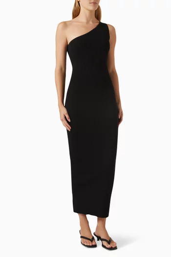 One-shoulder Ribbed Midi Dress in Viscose Blend