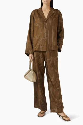 بلوزة بيجاما بنقشة شعار الماركة حرير