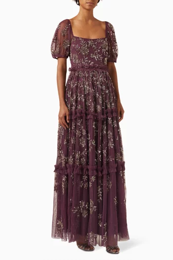 Sequin-embellished Tiered Maxi Dress in Tulle
