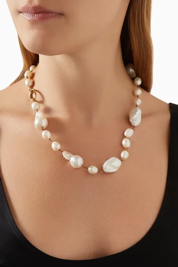 Grainy Freshwater Pearl Necklace in Eco Brass
