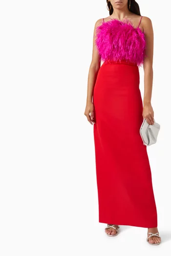 July Feather Maxi Dress in Crepe