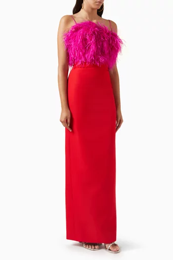 July Feather Maxi Dress in Crepe