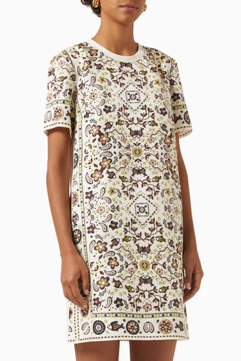 Printed Mini T-shirt Dress in Silk-twill & Jersey