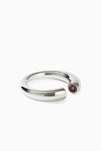 Wave Garnet Parallel Ring in Sterling Silver