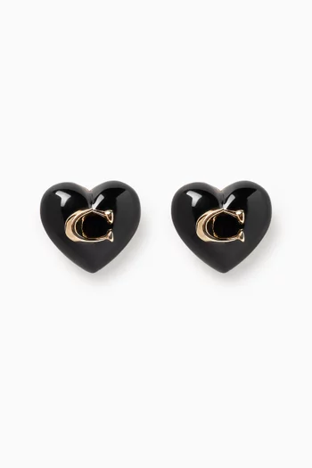 Logo Heart Stud Earrings in Resin