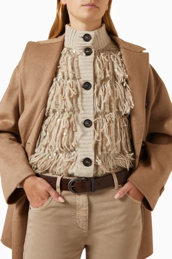 Monili-embellished Belt in Grained Calfskin Leather