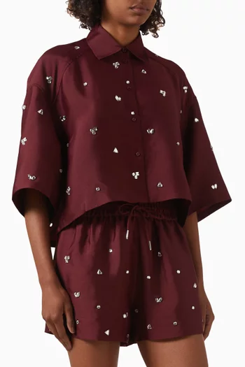 Rhinestone-embellished Shirt in Taffeta