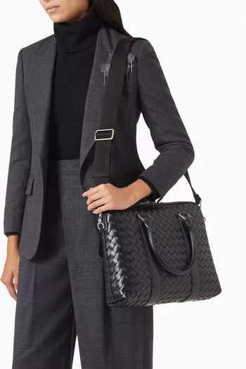 Slim Briefcase in Intrecciato Leather