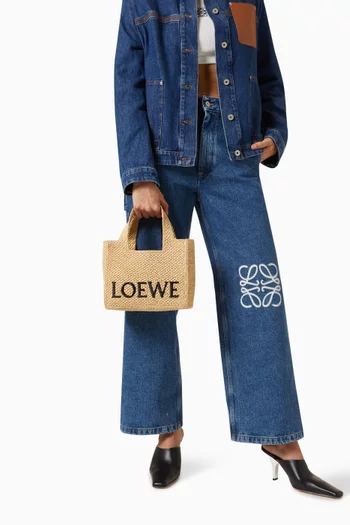 Small LOEWE Font Tote Bag in Raffia
