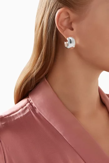 أقراط دائرية بتصميم اسطواني سميك نحاس مطلي فضة