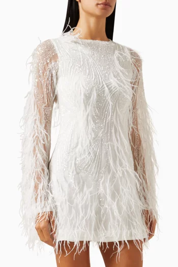 Aster Feather-embellished Mini Dress