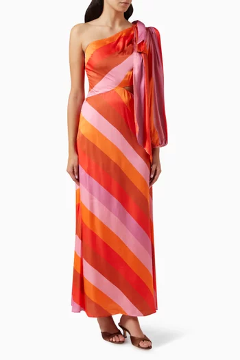 Striped One-shoulder Maxi Dress in Rayon
