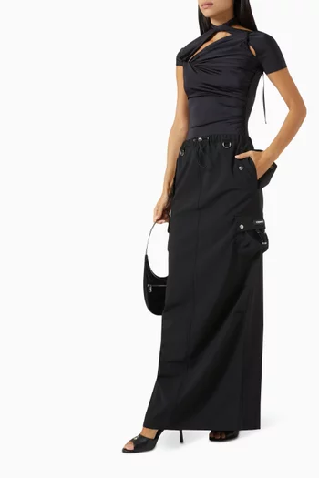 Tailored Cargo Maxi Skirt in Wool-blend Fleecy Fabric