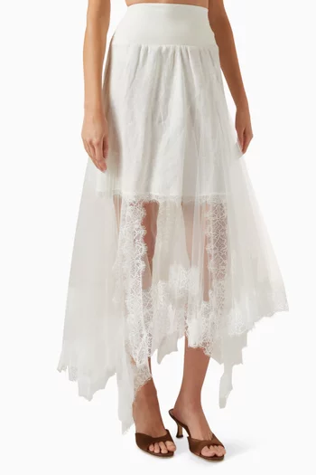 Lace-trim Maxi Skirt in Linen