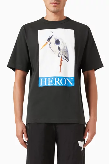 Heron Bird Painted T-shirt in Cotton Jersey