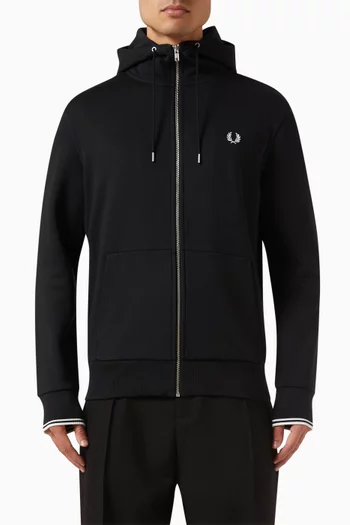 Hooded Zip-through Sweatshirt in Cotton-blend