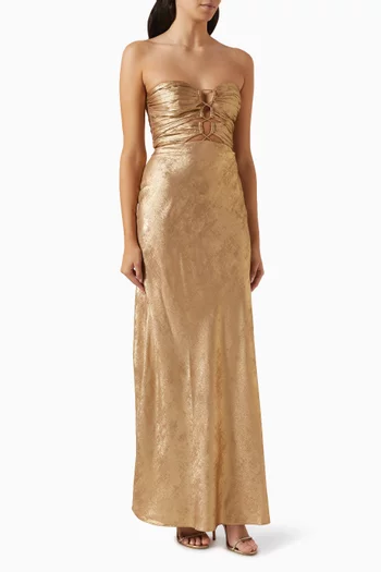 Royale Strapless Lace-up Maxi Dress in Metallic Satin