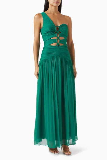 Margot One-shoulder Lace-up Maxi Dress in Chiffon
