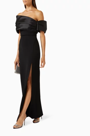 Alexis Off-shoulder Maxi Dress in Twill & Woven Crepe