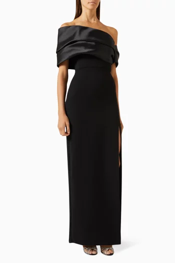 Alexis Off-shoulder Maxi Dress in Twill & Woven Crepe